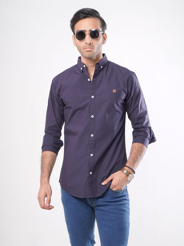 Navy Blue Plain Button Down Casual Shirt (CSB-046)