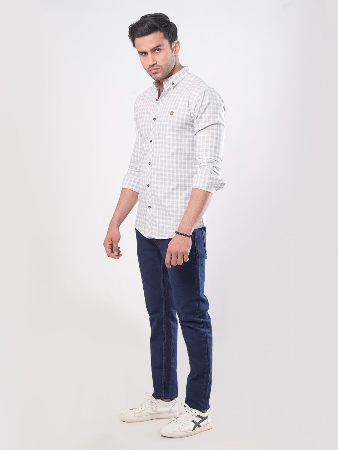 Grey Check Button Down Casual Shirt (CSC-002)