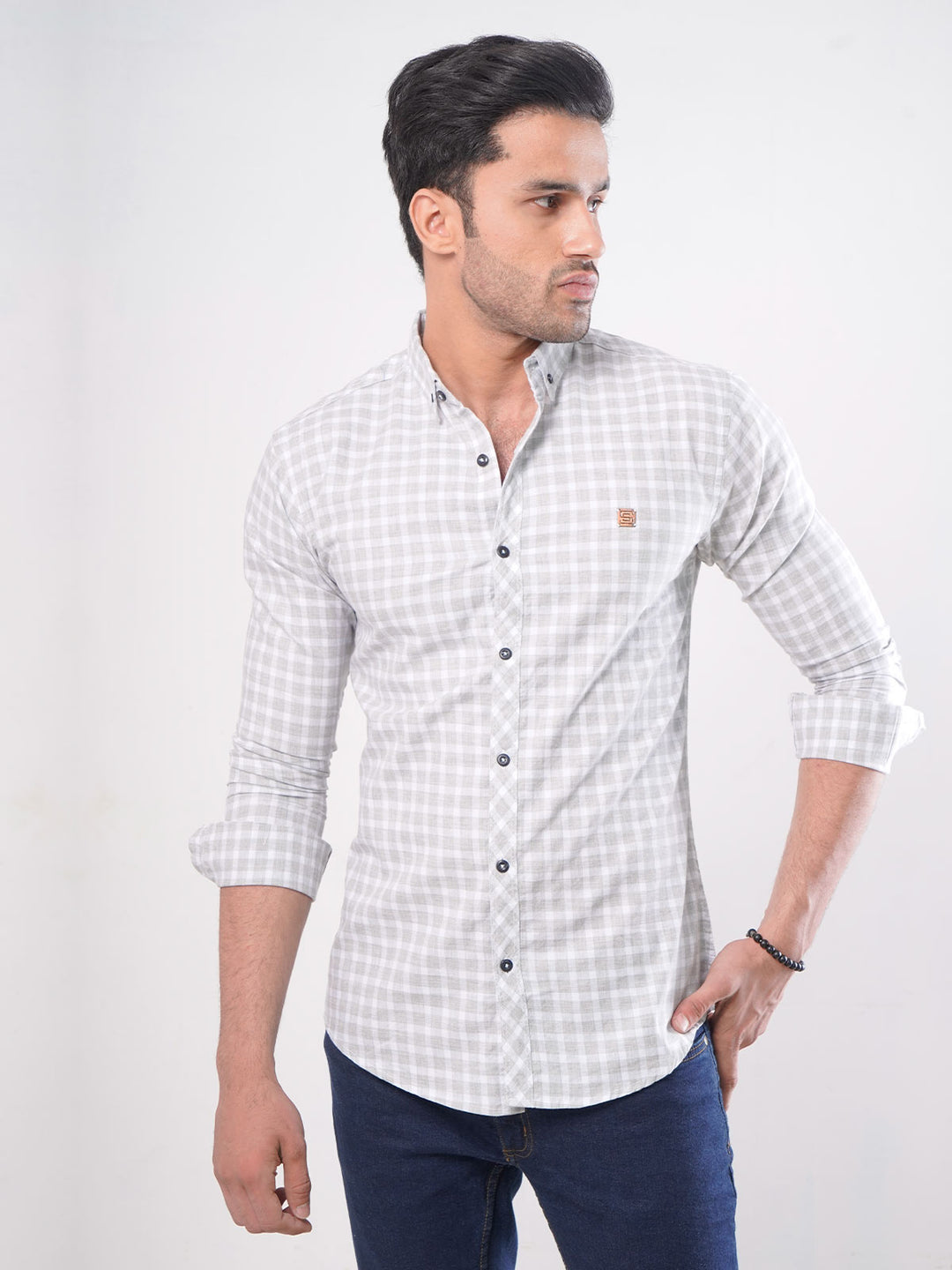 Grey Check Button Down Casual Shirt (CSC-002)