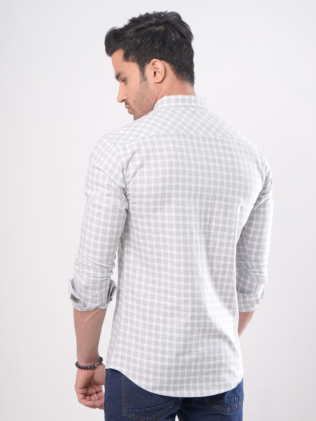 Grey Check Button Down Casual Shirt (CSC-002)