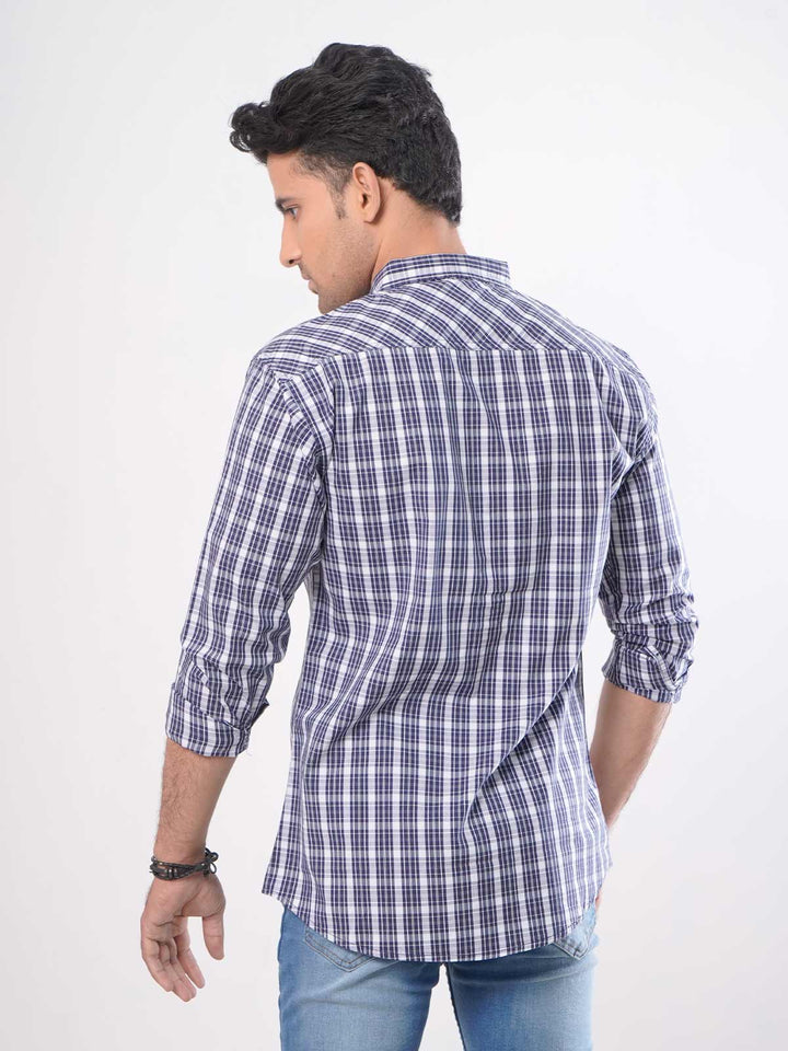 Navy Blue Check Button Down Casual Shirt (CSC-003)