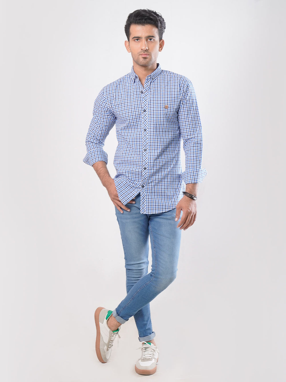 Blue Check Button Down Casual Shirt (CSC-005)