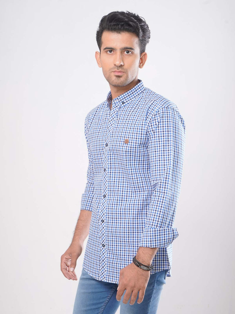 Blue Check Button Down Casual Shirt (CSC-005)