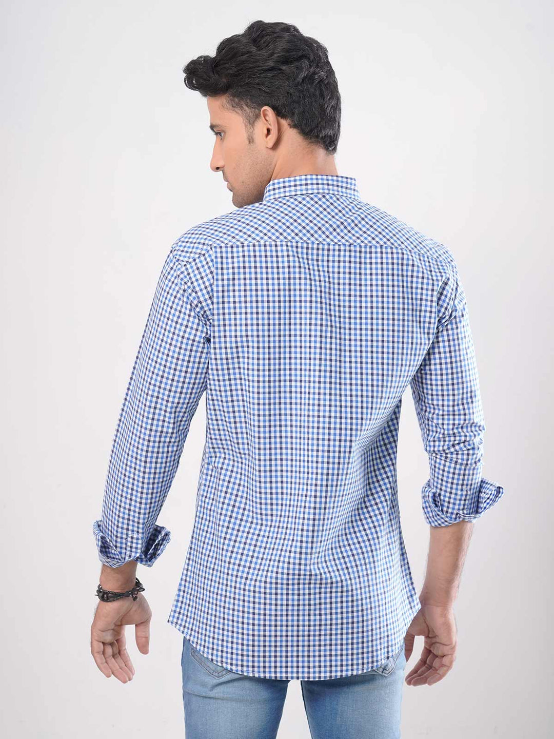 Blue Check Button Down Casual Shirt (CSC-005)