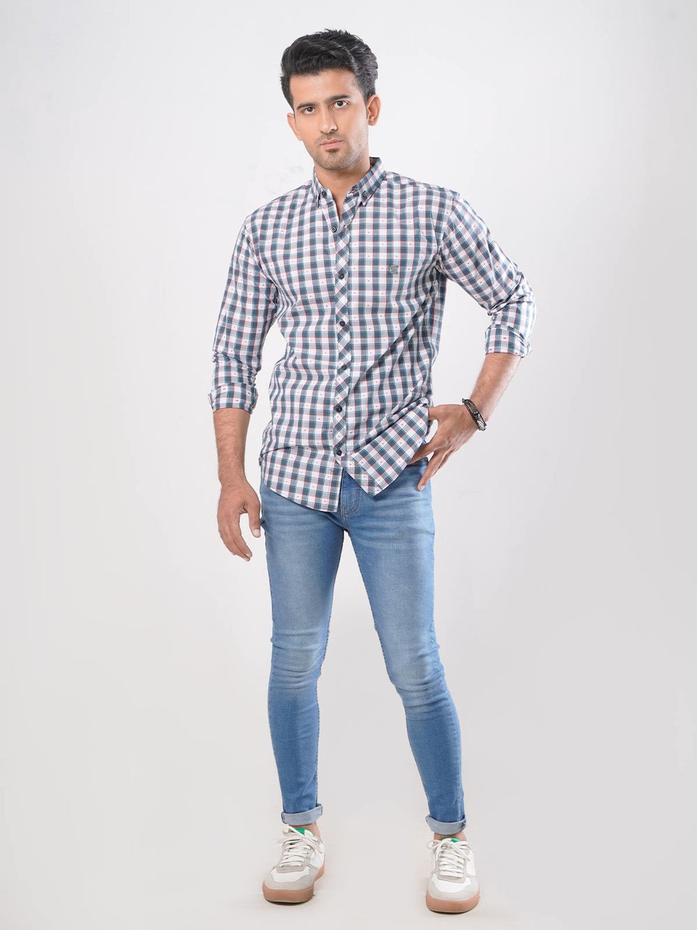 Multi Check Button Down Casual Shirt (CSC-006)