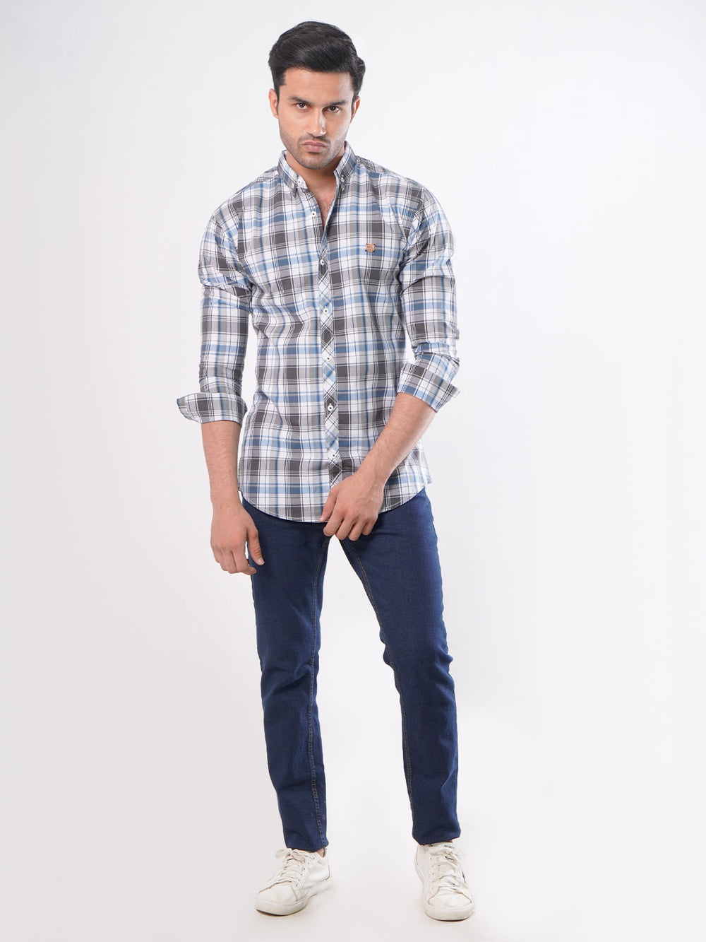 Multi Check Button Down Casual Shirt (CSC-010)