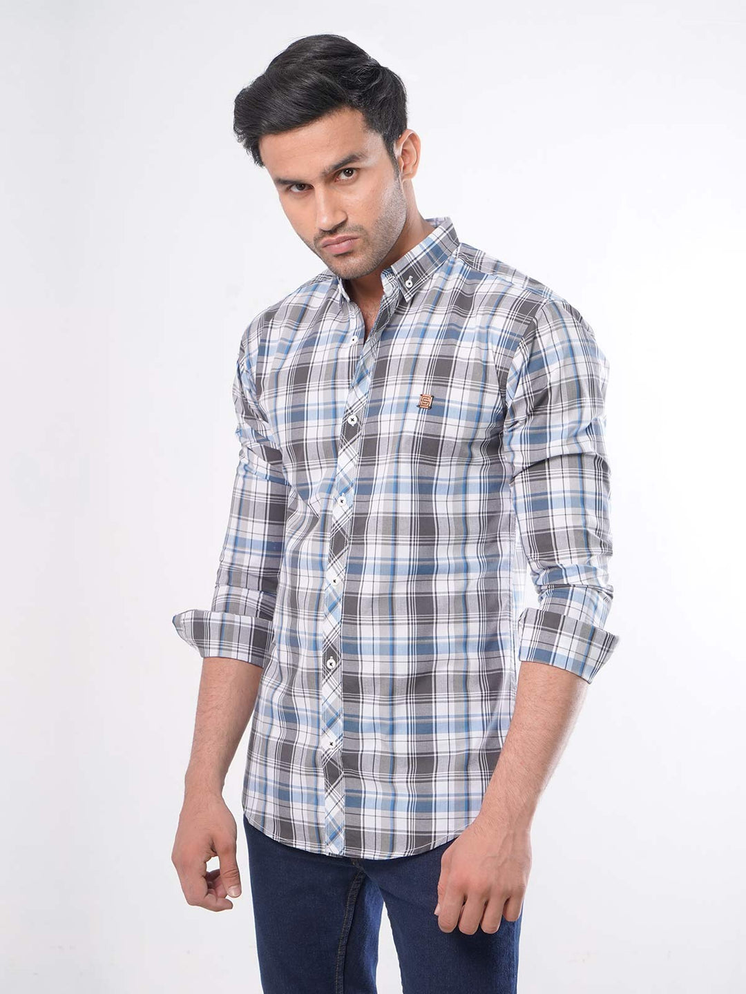 Multi Check Button Down Casual Shirt (CSC-010)