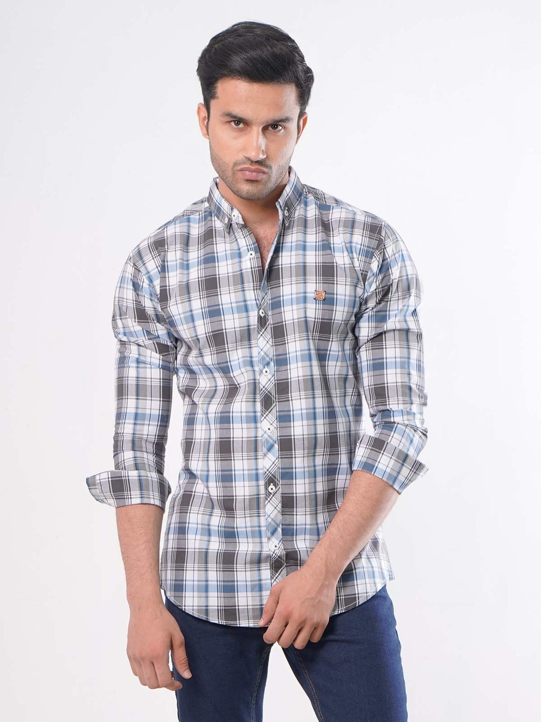 Multi Check Button Down Casual Shirt (CSC-010)