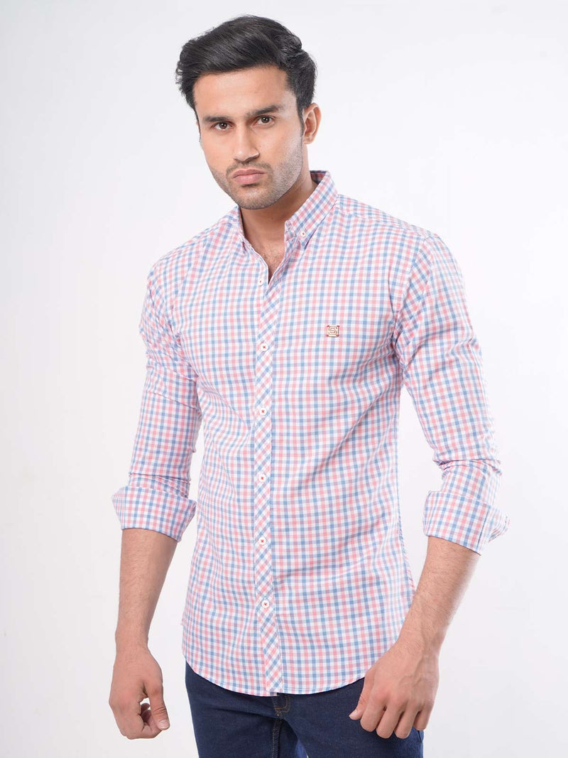 Multi Check Button Down Casual Shirt (CSC-011)