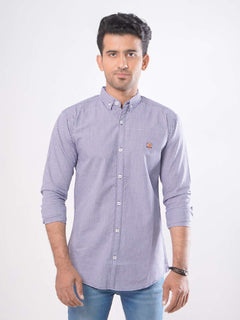 Navy Blue Check Button Down Casual Shirt (CSC-014)