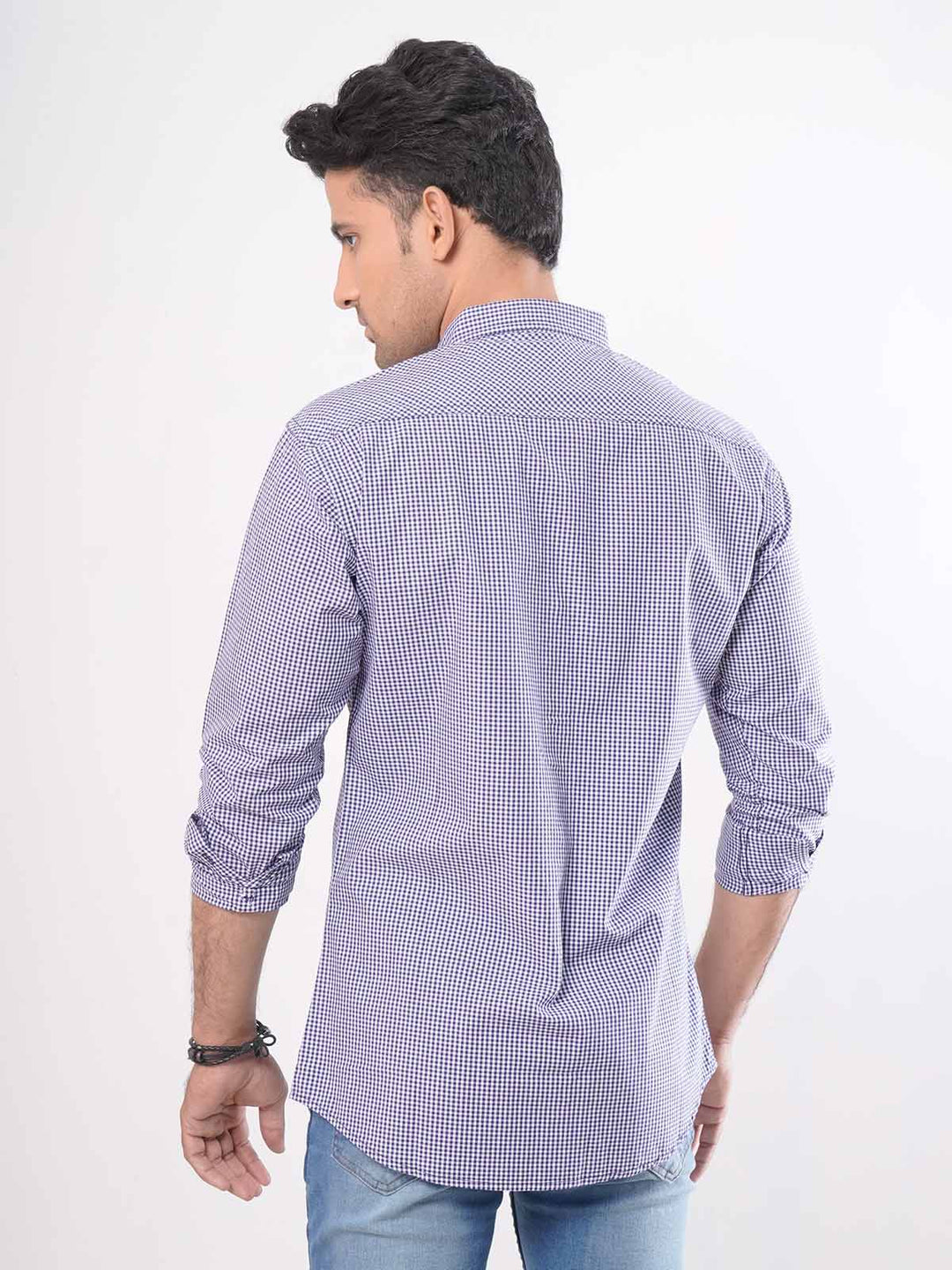 Navy Blue Check Button Down Casual Shirt (CSC-014)