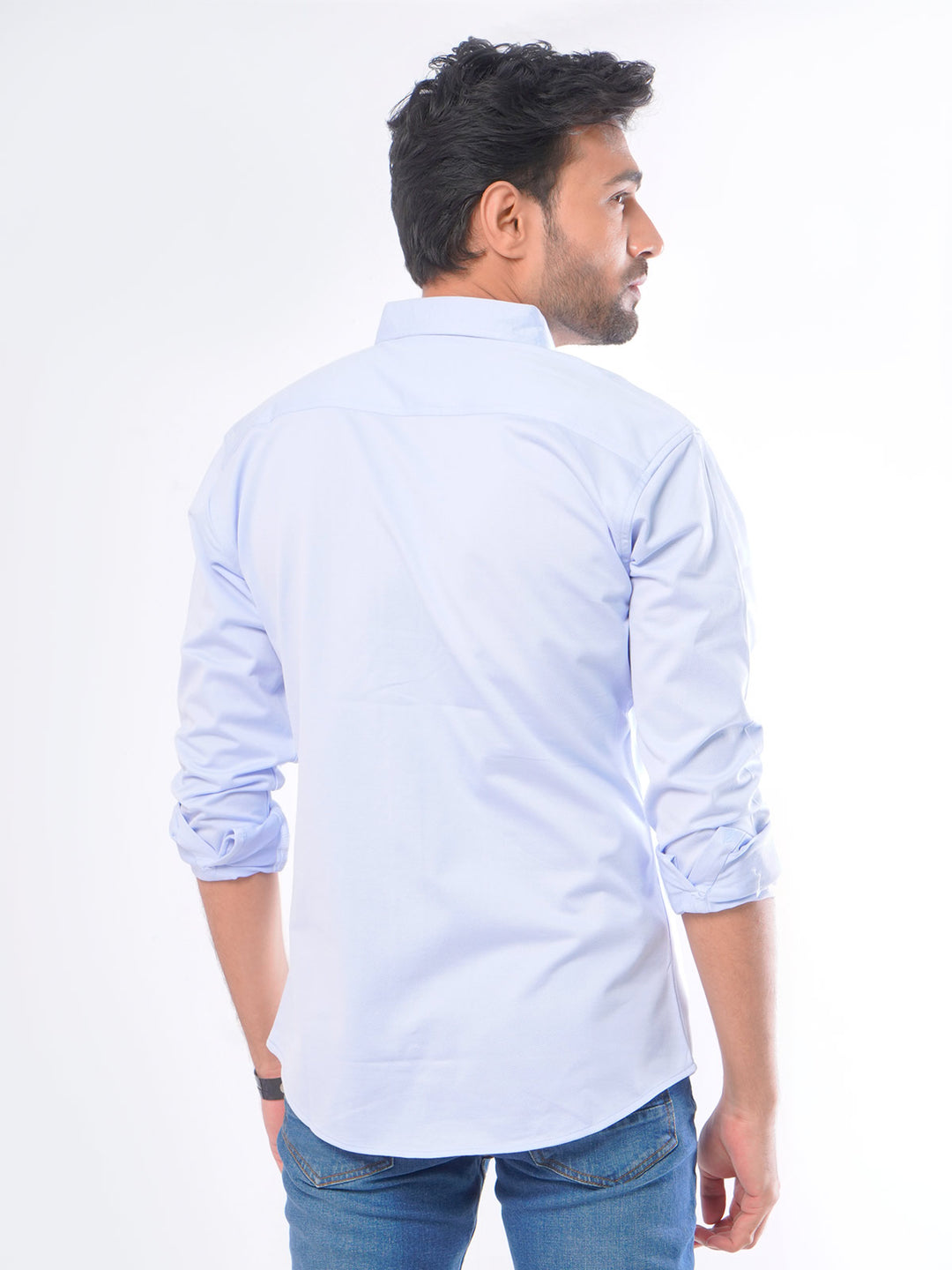 Sky Blue Self Button Down Knitted Casual Shirt (CSK-005)