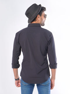 Black Plain Button Down Knitted Casual Shirt (CSK-007)