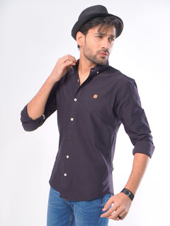 Navy Blue Self Button Down Knitted Casual Shirt (CSK-009)