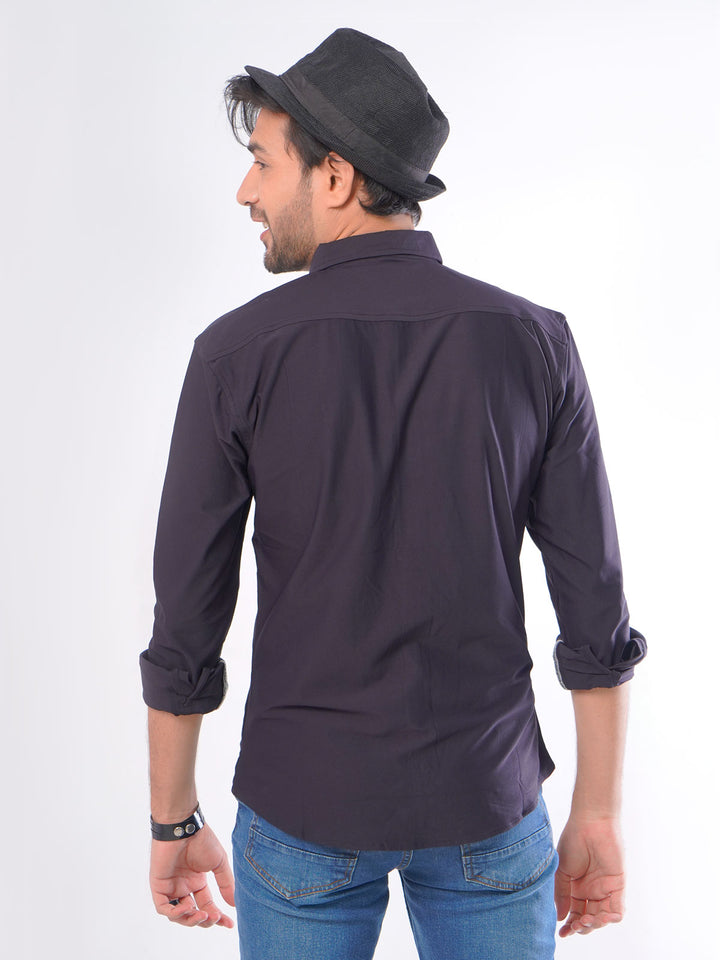 Navy Blue Self Button Down Knitted Casual Shirt (CSK-009)