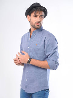 Dark Blue printed Button Down Knitted Casual Shirt (CSK-014)