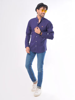 Navy Blue Self Button Down Knitted Casual Shirt (CSK-017)