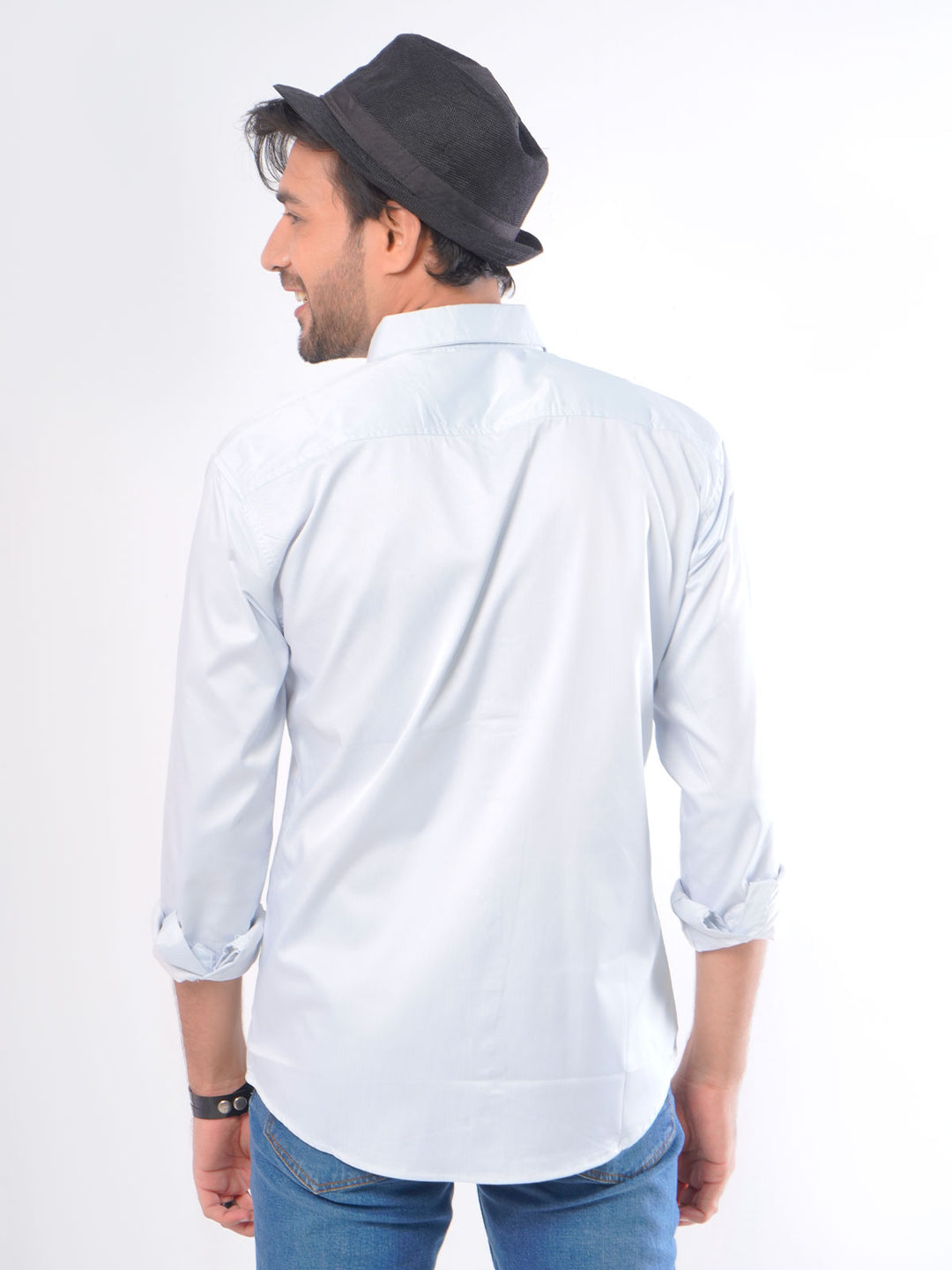 Sky Blue Self Button Down Knitted Casual Shirt (CSK-030)