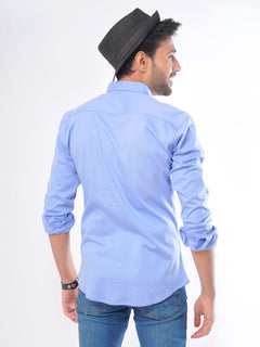 Blue Plain Button Down Knitted Casual Shirt (CSK-048)