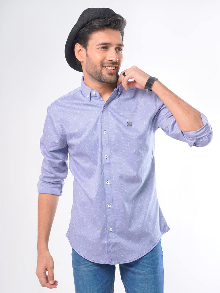 Dark Blue Printed Button Down Knitted Casual Shirt (CSK-053)