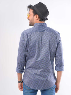 Dark Blue Self Button Down Knitted Casual Shirt (CSK-060)