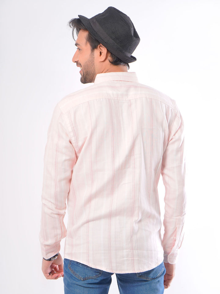 Baby Pink Striped Button Down Knitted Casual Shirt (CSK-062)