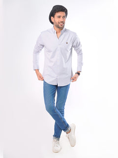 Light Grey Plain Button Down Knitted Casual Shirt (CSK-067)