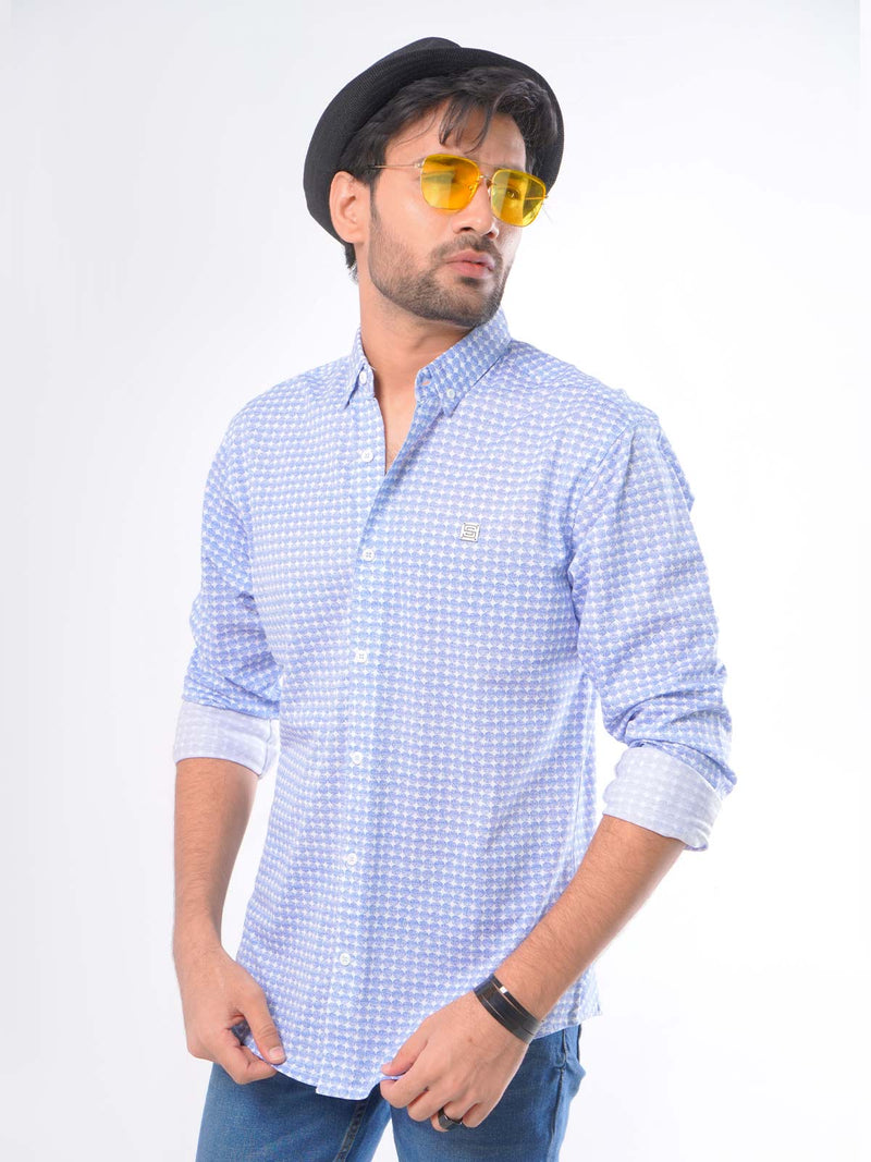 Blue Printed Button Down Knitted Casual Shirt (CSK-068)