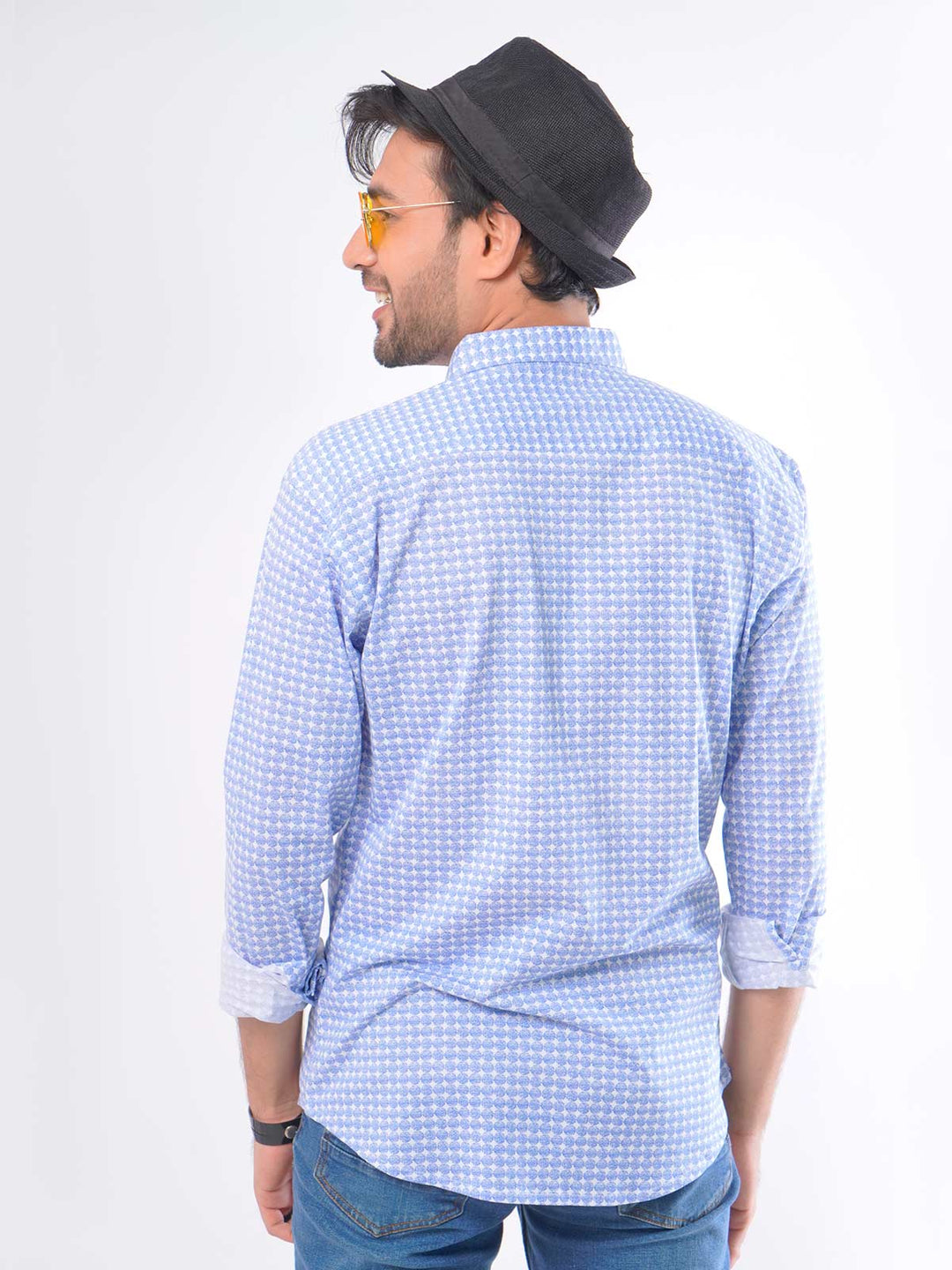 Blue Printed Button Down Knitted Casual Shirt (CSK-068)