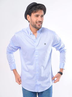 Light Blue Self Button Down Knitted Casual Shirt (CSK-071)