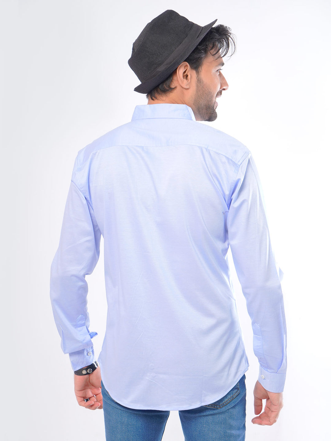 Light Blue Self Button Down Knitted Casual Shirt (CSK-071)