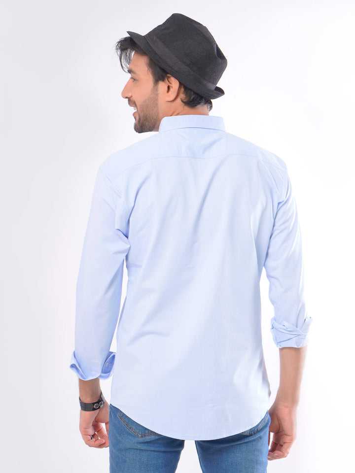 Light Blue Self Button Down Knitted Casual Shirt (CSK-074)