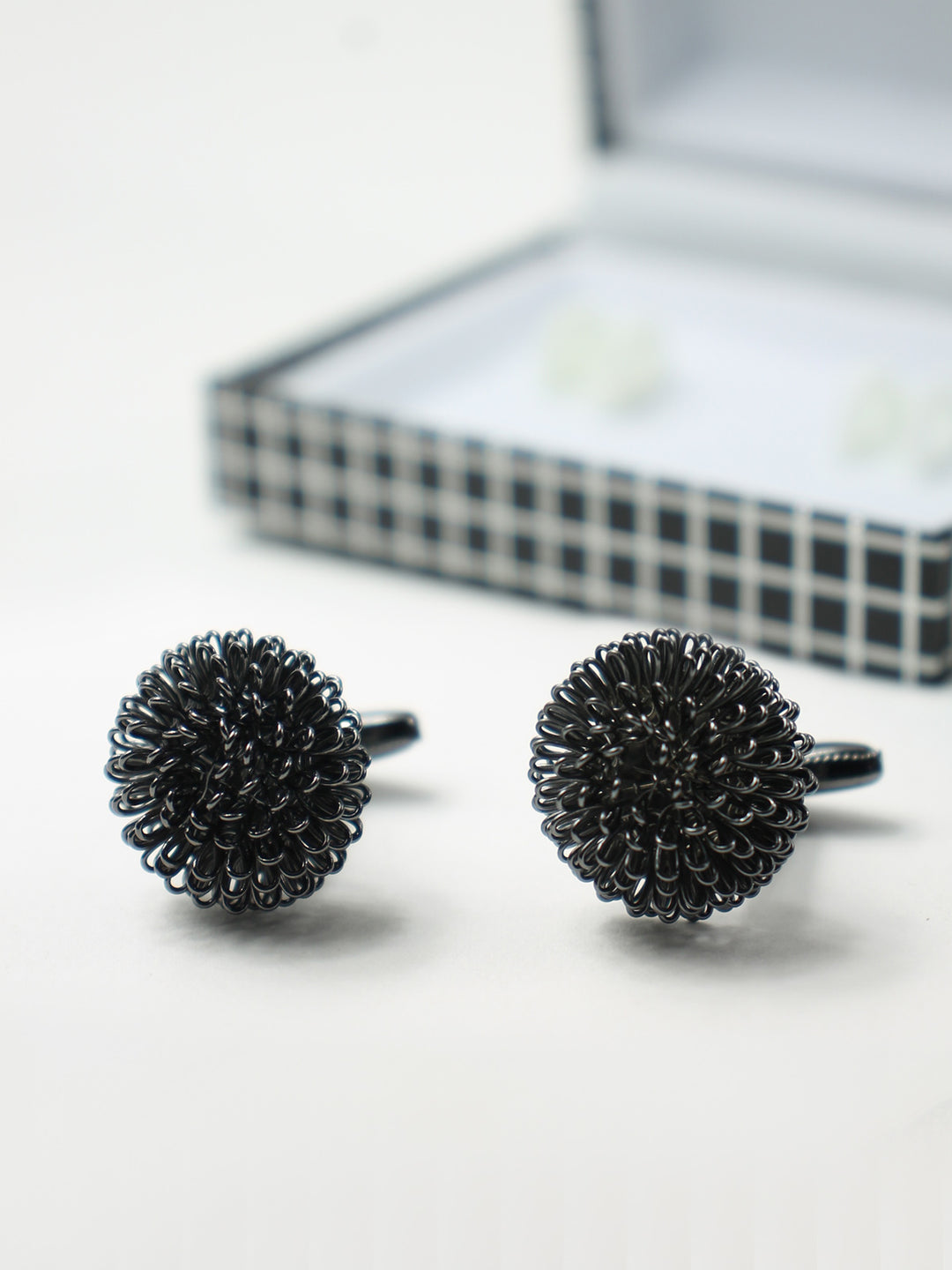 Black Flower Hand Made Cufflink (CUFFLINK-324)