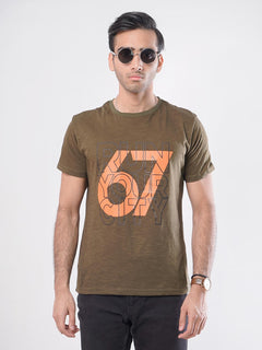 Run Your City Half Sleeves Men’s Brown Self Graphics T-Shirt (GT-47)