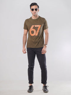 Run Your City Half Sleeves Men’s Brown Self Graphics T-Shirt (GT-47)