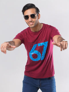 Run Your City Half Sleeves Men’s Maroon Self Graphics T-Shirt (GT-50)