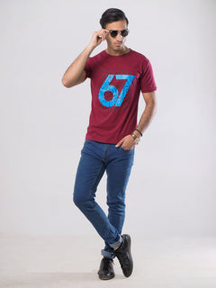 Run Your City Half Sleeves Men’s Maroon Self Graphics T-Shirt (GT-50)