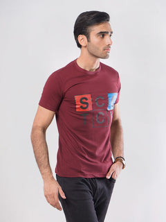 Scotch Half Sleeves Men’s Maroon Plain Graphics T-Shirt (GT-51)