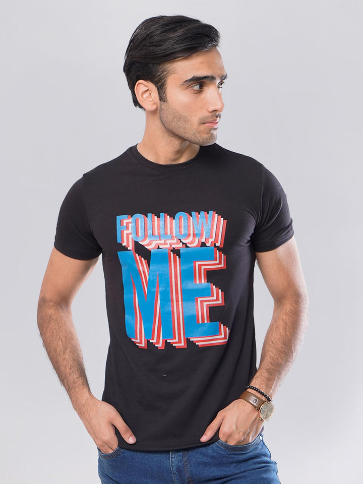 Follow Me Half Sleeves Men’s Black Graphics T-Shirt (GT-54)