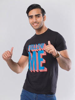 Follow Me Half Sleeves Men’s Black Graphics T-Shirt (GT-54)