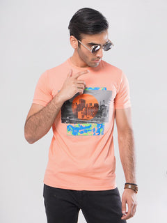 Los Angeles Half Sleeves Men’s Peach Graphics T-Shirt (GT-57)