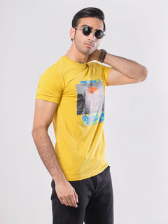 Los Angeles Half Sleeves Men’s Yellow Graphics T-Shirt (GT-58)