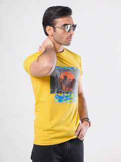 Los Angeles Half Sleeves Men’s Yellow Graphics T-Shirt (GT-58)