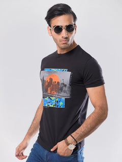 Los Angeles Half Sleeves Men’s Black Graphics T-Shirt (GT-59)