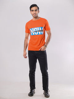 Now Or Never Half Sleeves Men’s Orange Graphics T-Shirt (GT-60)