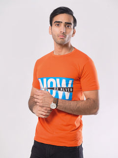 Now Or Never Half Sleeves Men’s Orange Graphics T-Shirt (GT-60)