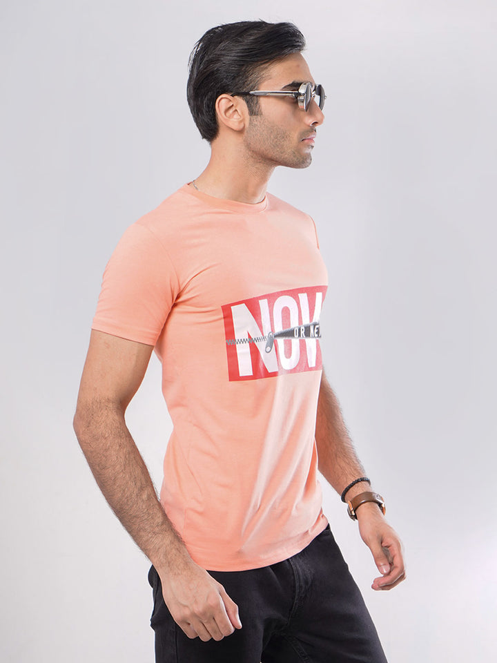 Now Or Never Half Sleeves Men’s Peach Graphics T-Shirt (GT-61)