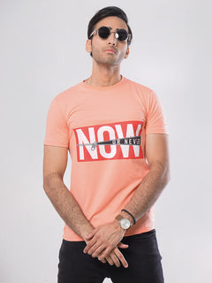 Now Or Never Half Sleeves Men’s Peach Graphics T-Shirt (GT-61)