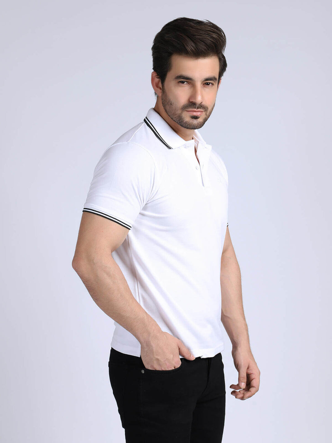 Contrast Tipping White Half Sleeves Polo T-Shirt (POLO-255)