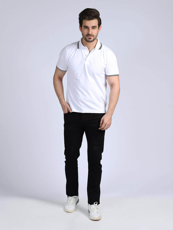 Contrast Tipping White Half Sleeves Polo T-Shirt (POLO-255)